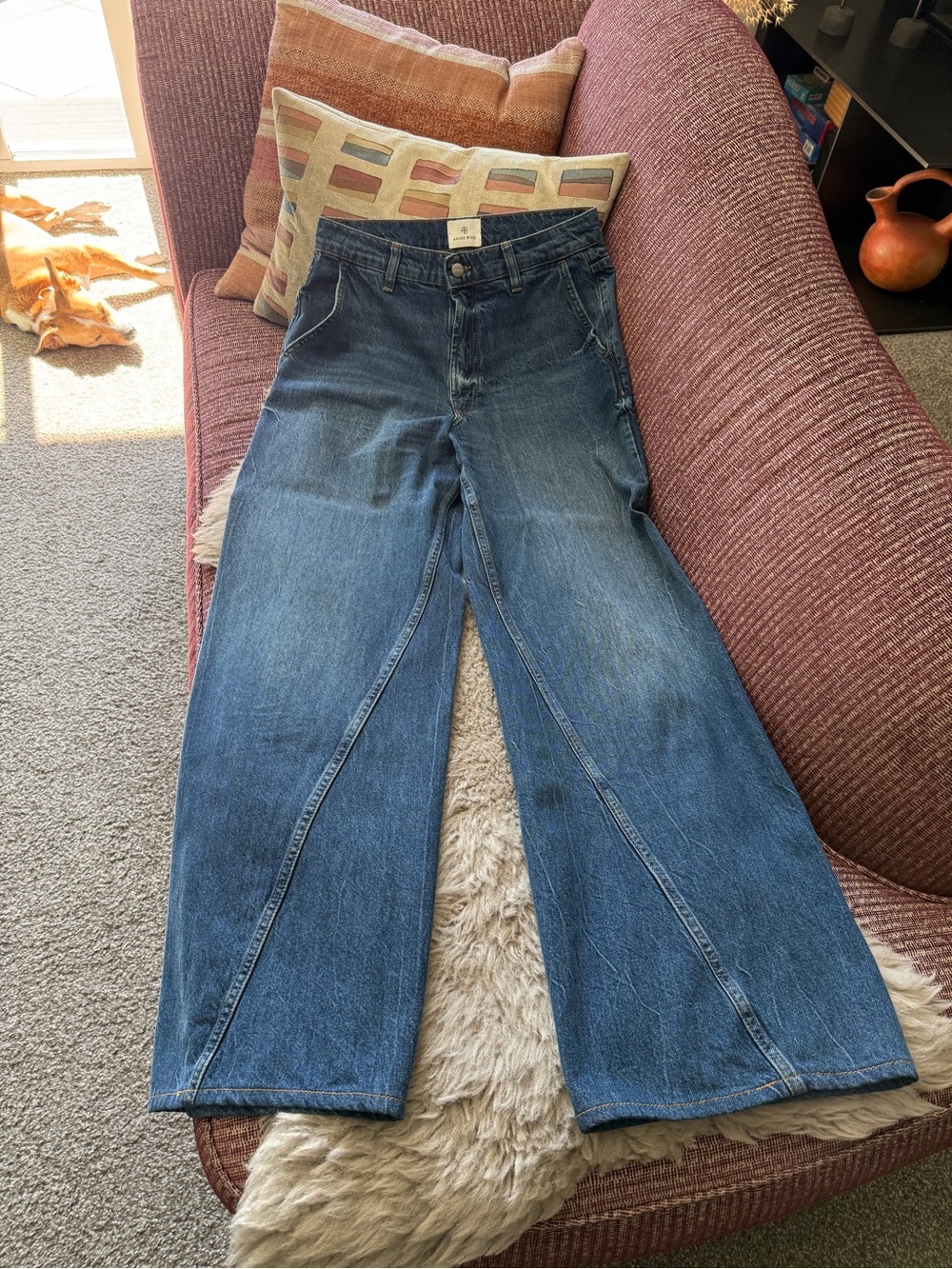 Anine Bing Wide-Leg Flare Jeans in Dark Blue Wash